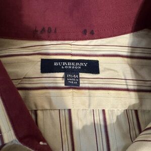 Burberry London Men's Shirt - Burgundy and Cream Stripes